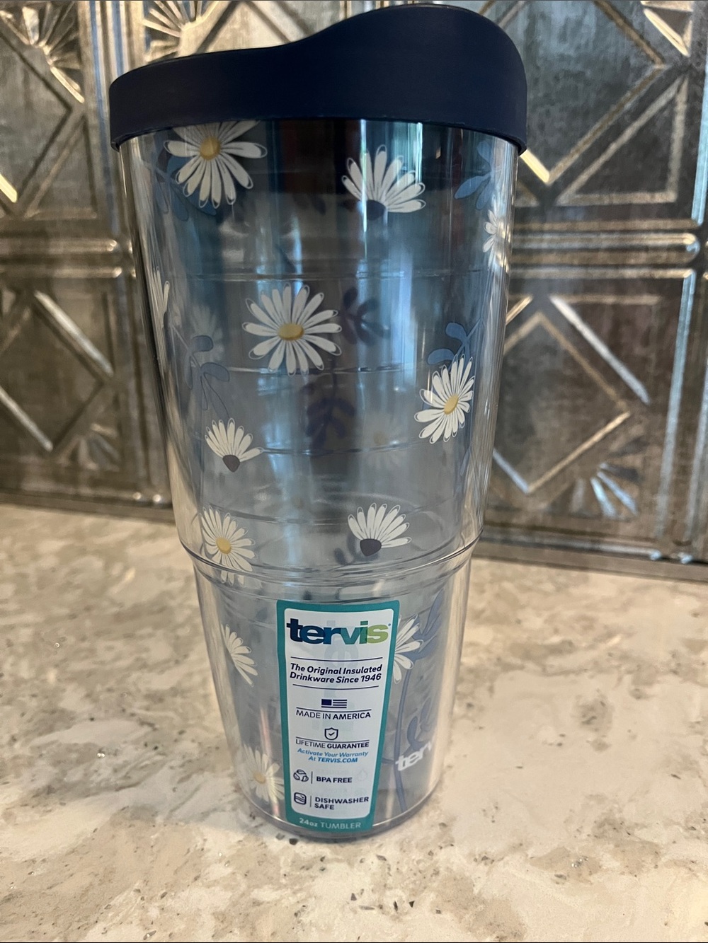 Tervis: Sky fall  Daisy Travel Tumbler with Dark Blue Lid